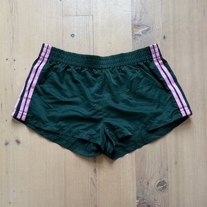 Sold Out Edikted Nikki Dark Green Athletic Shorts with 4 Pink Side Stripes - L
